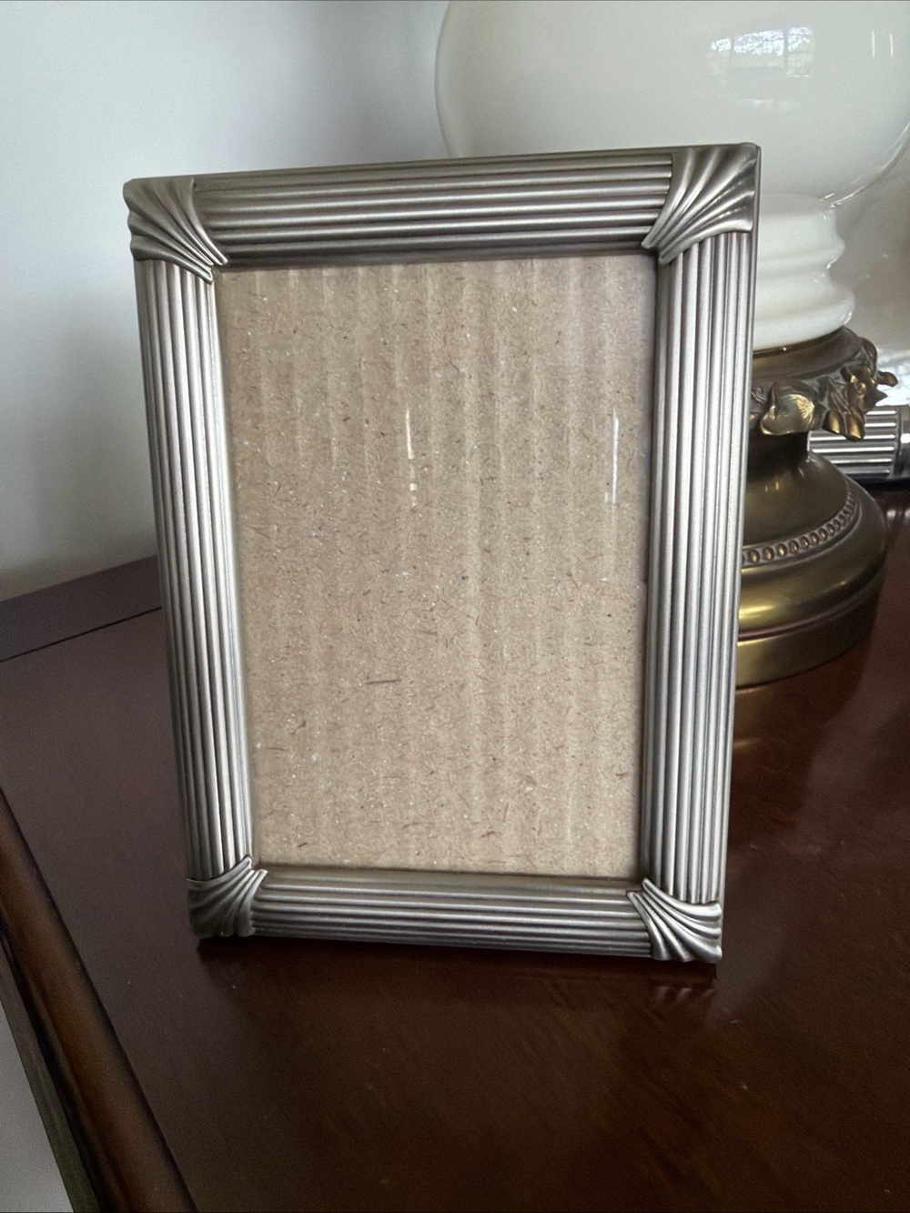 Burnes Of Boston Silver Pewter Ribbed Picture Frame rectangle frame Art Deco